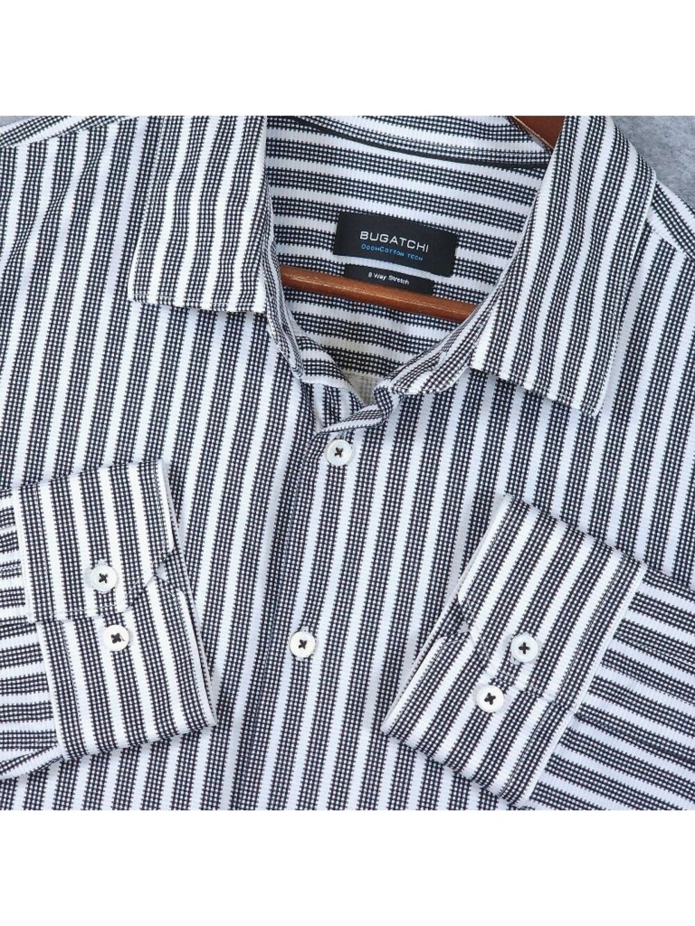 Bugatchi OoohCotton Tech Shirt XXL Black White Striped Gingham 8 Way Stretch